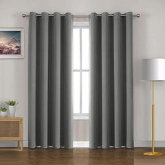 2Pc Plain Dyed Eyelet Curtains With Lining - Dark Grey