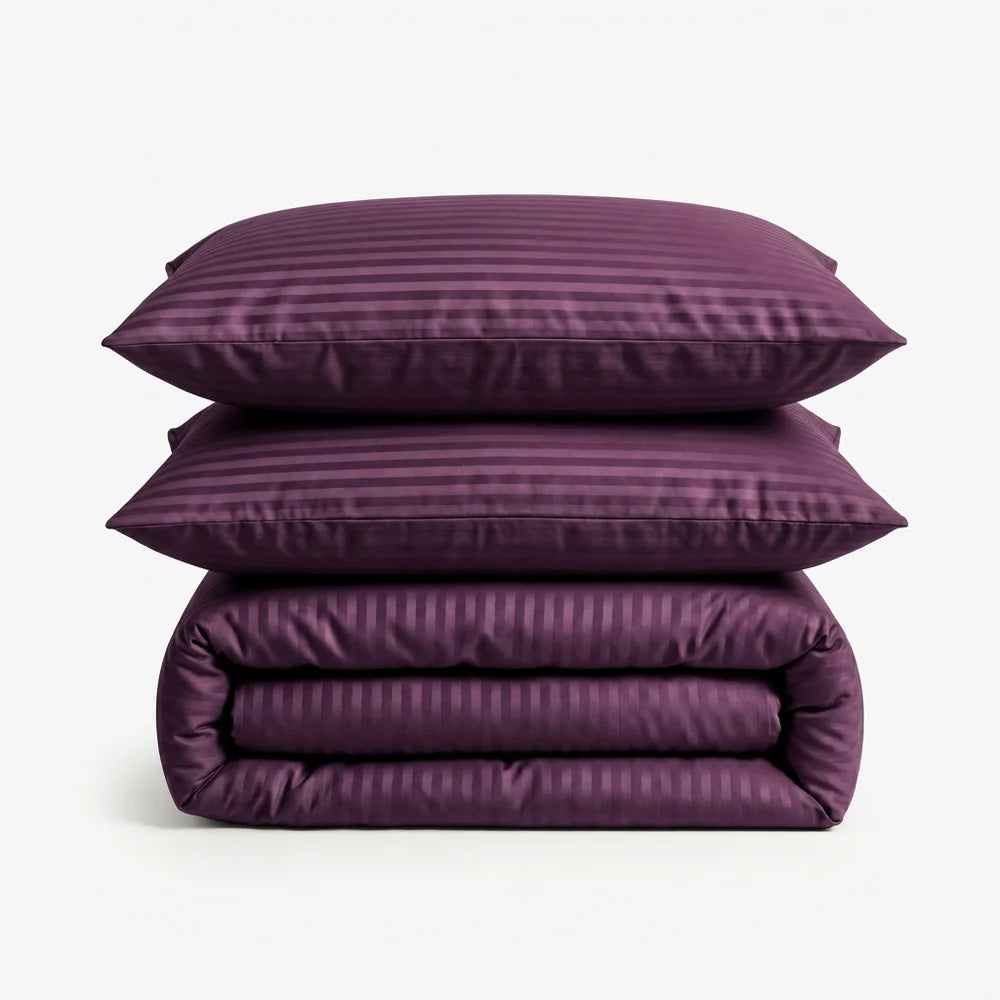 Satin Elegance Stripe Duvet Cover Set - Deep Plum