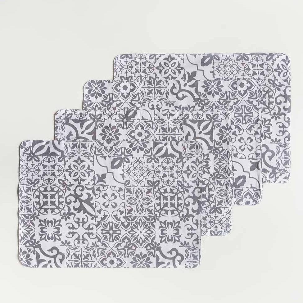 Waterproof Printed Table Mats -Grey Moroccan