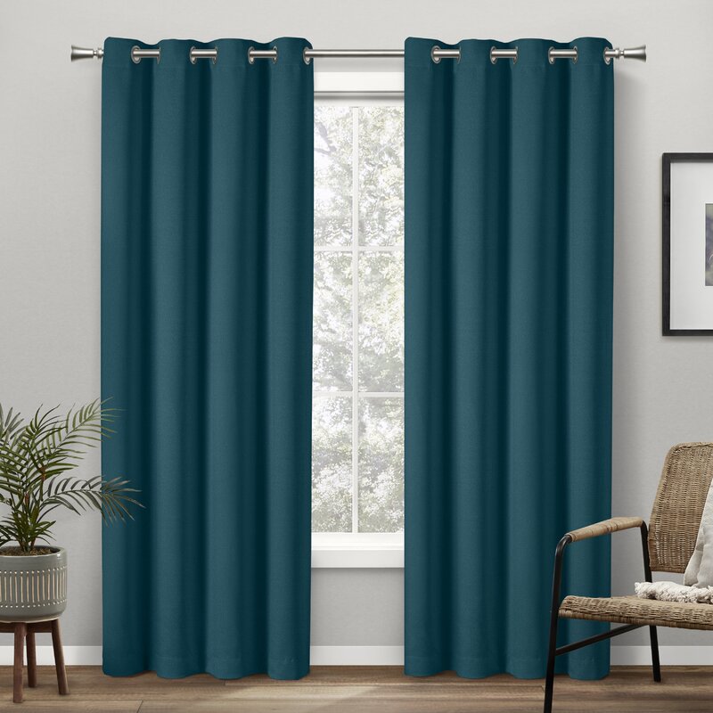 2Pc Plain Dyed Eyelet Curtains With Lining - Teal Green