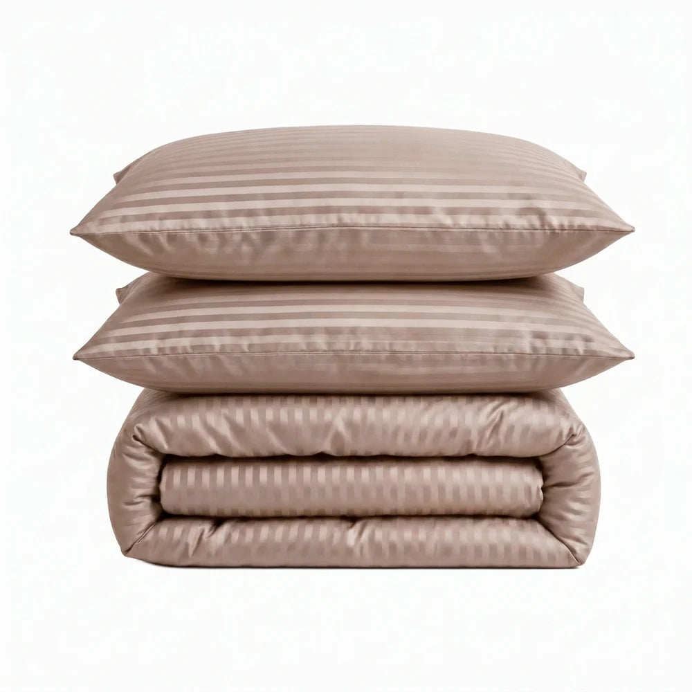 Satin Elegance Stripe Duvet Cover Set - Warm Beige