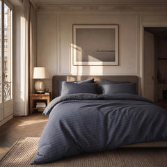 Satin Elegance Stripe Duvet Cover Set - Grey