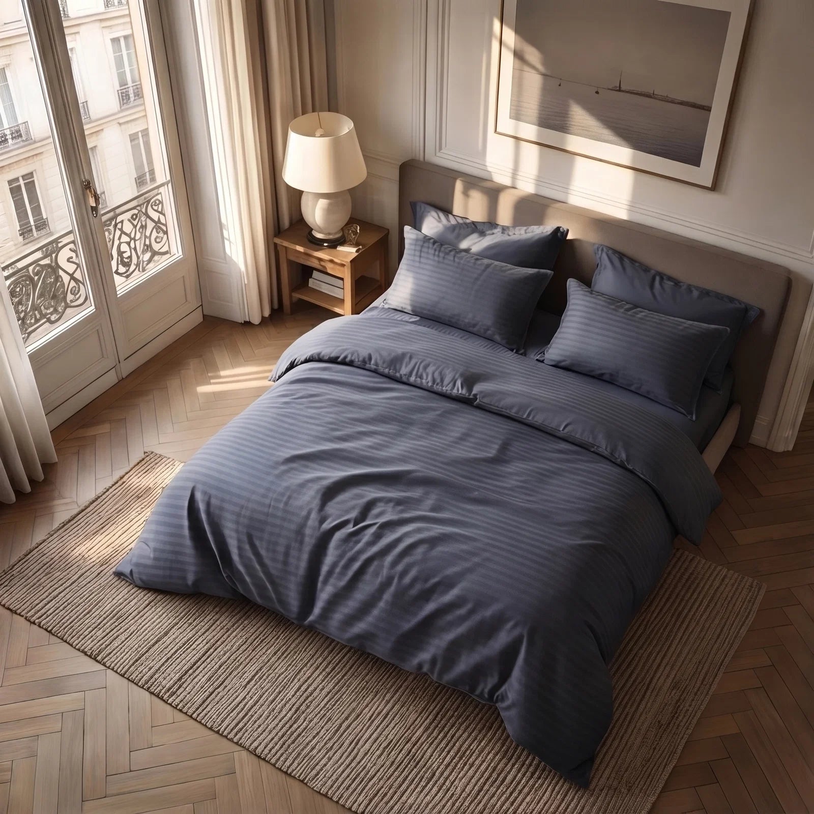 Satin Elegance Stripe Duvet Cover Set - Grey