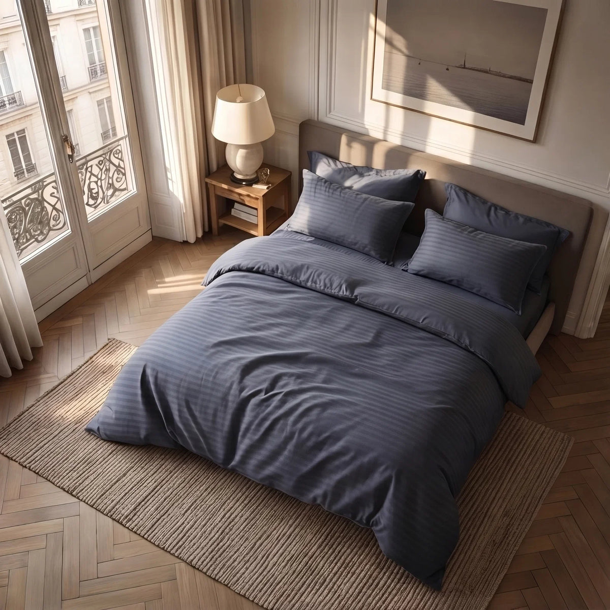 Satin Elegance Stripe Duvet Cover Set - Grey