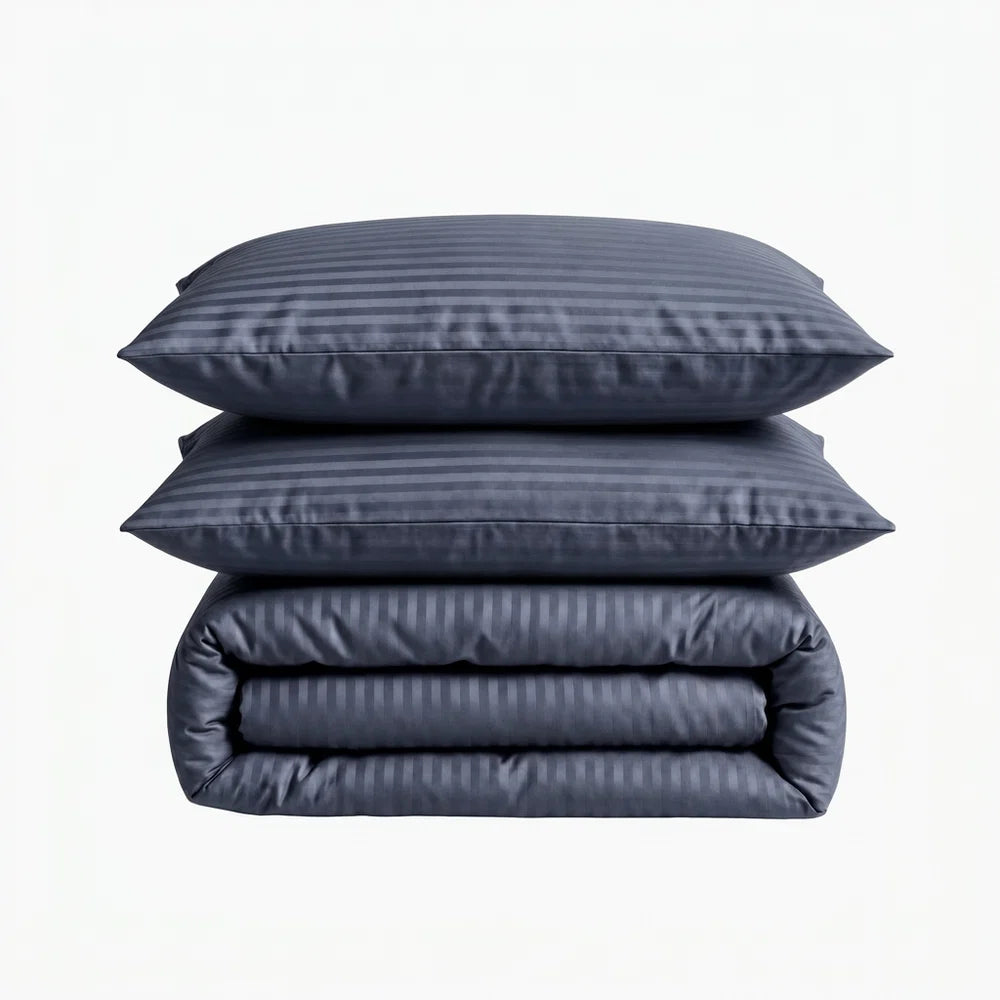 Satin Elegance Stripe Duvet Cover Set - Grey
