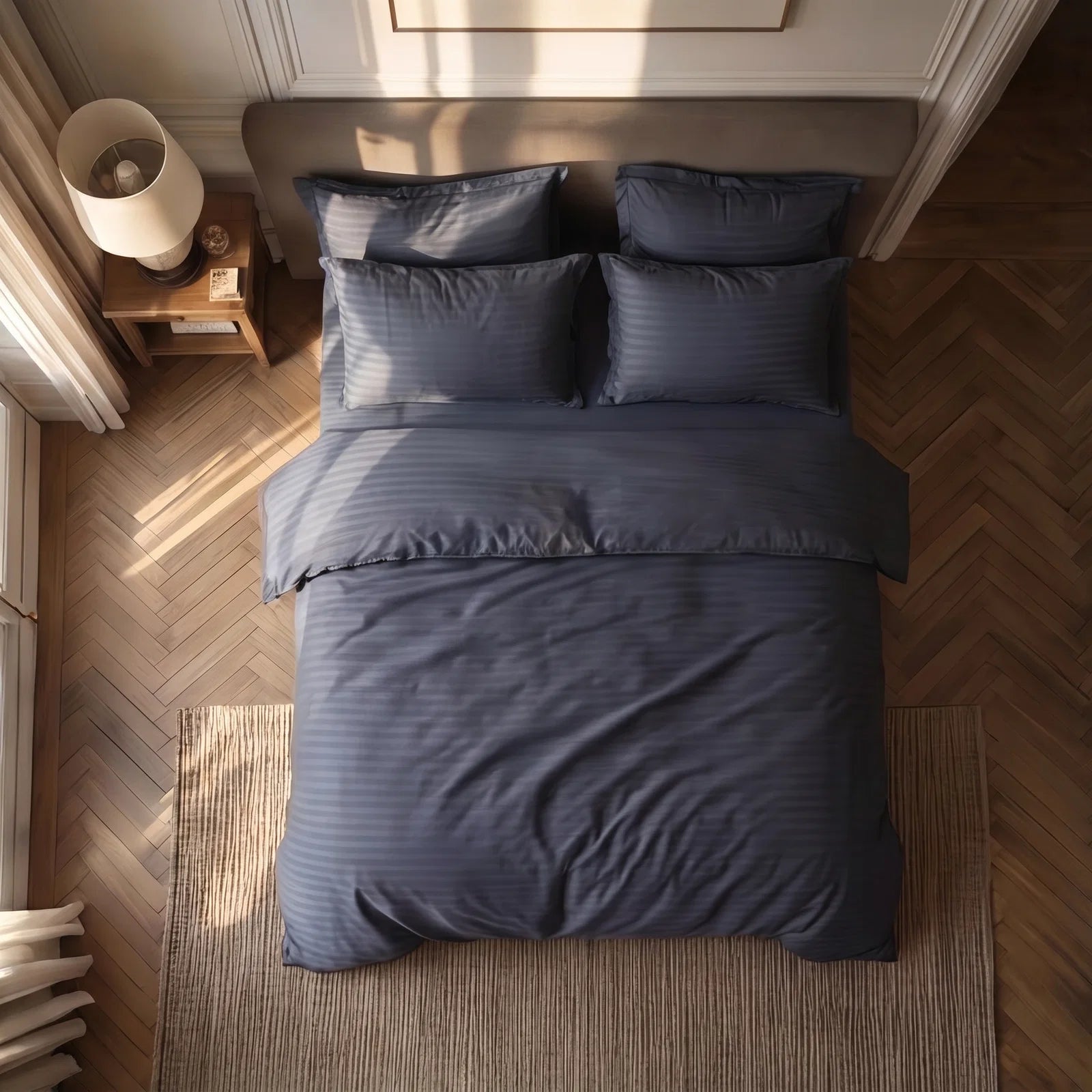 Satin Elegance Stripe Duvet Cover Set - Grey