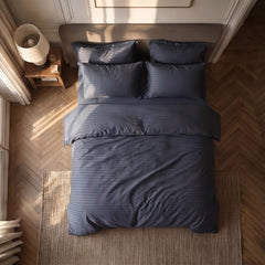 Satin Elegance Stripe Duvet Cover Set - Grey