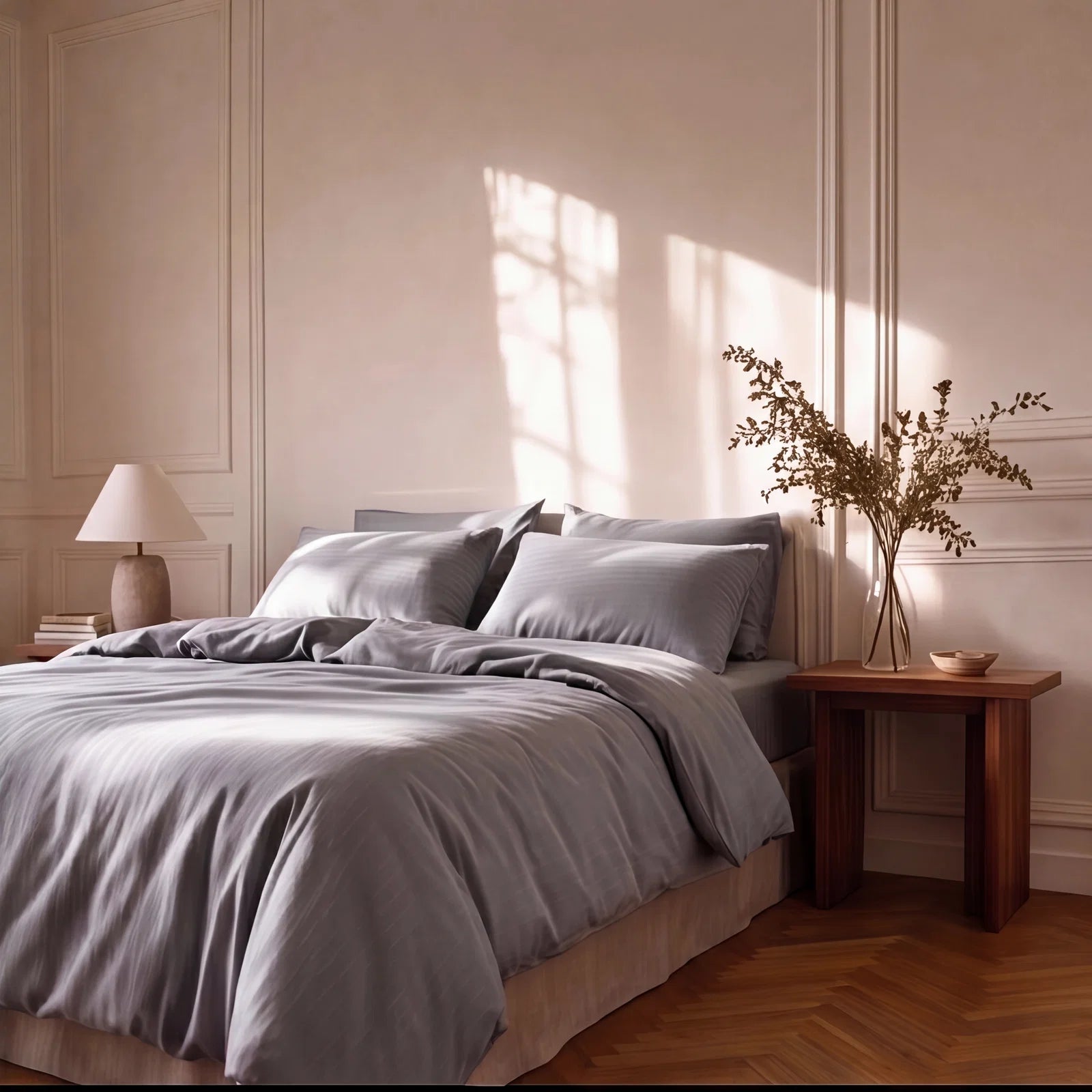 Satin Elegance Stripe Duvet Cover Set - Grey Mist