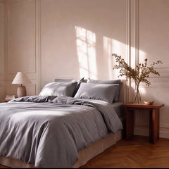 Satin Elegance Stripe Duvet Cover Set - Grey Mist