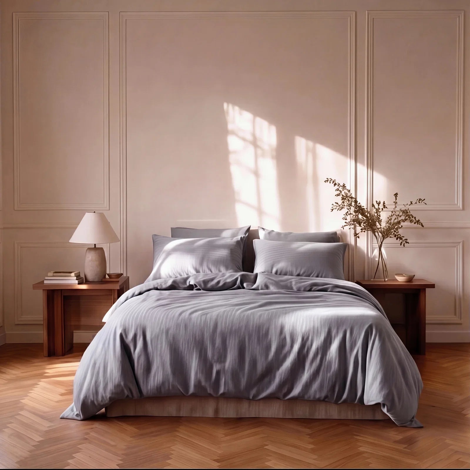Satin Elegance Stripe Duvet Cover Set - Grey Mist