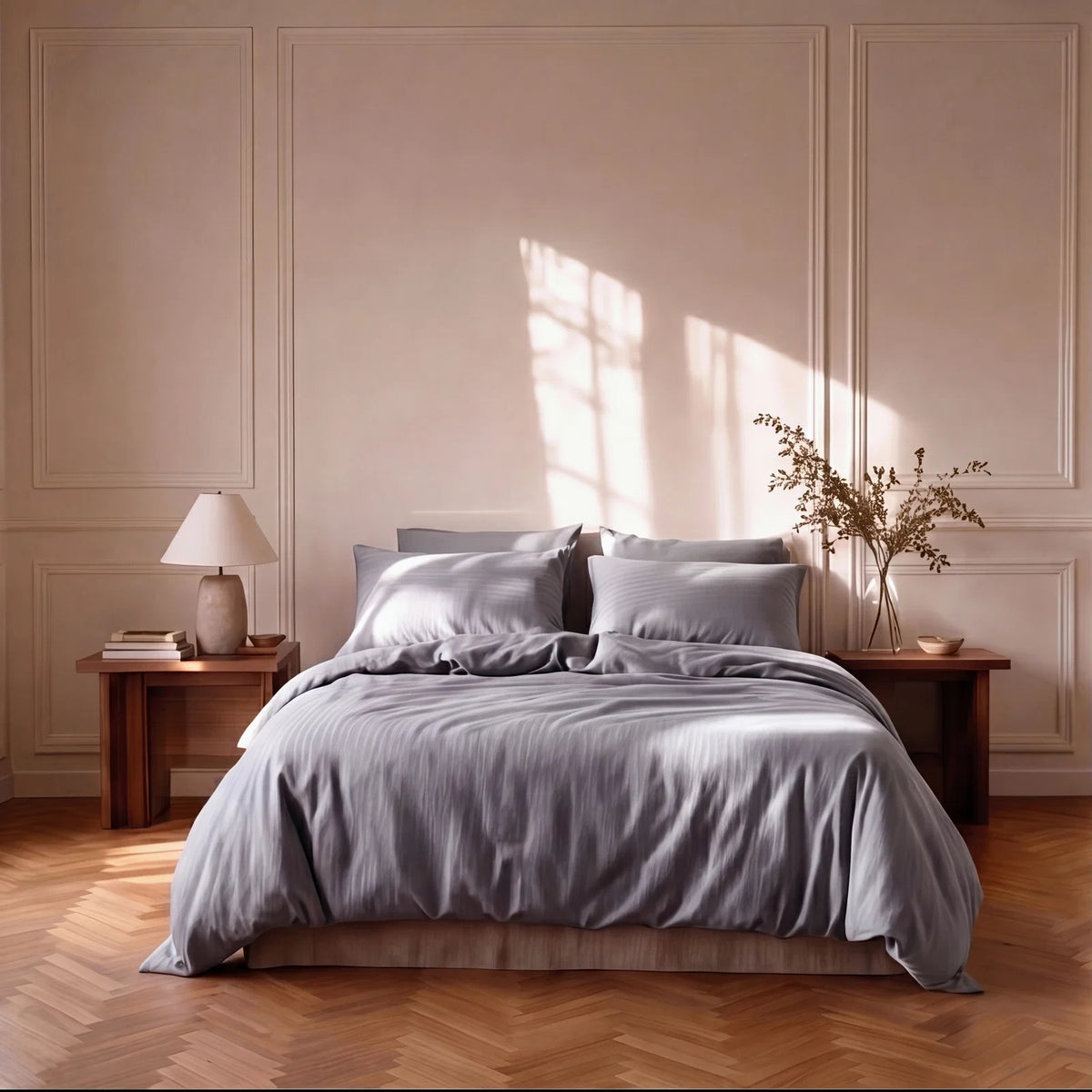 Satin Elegance Stripe Duvet Cover Set - Grey Mist