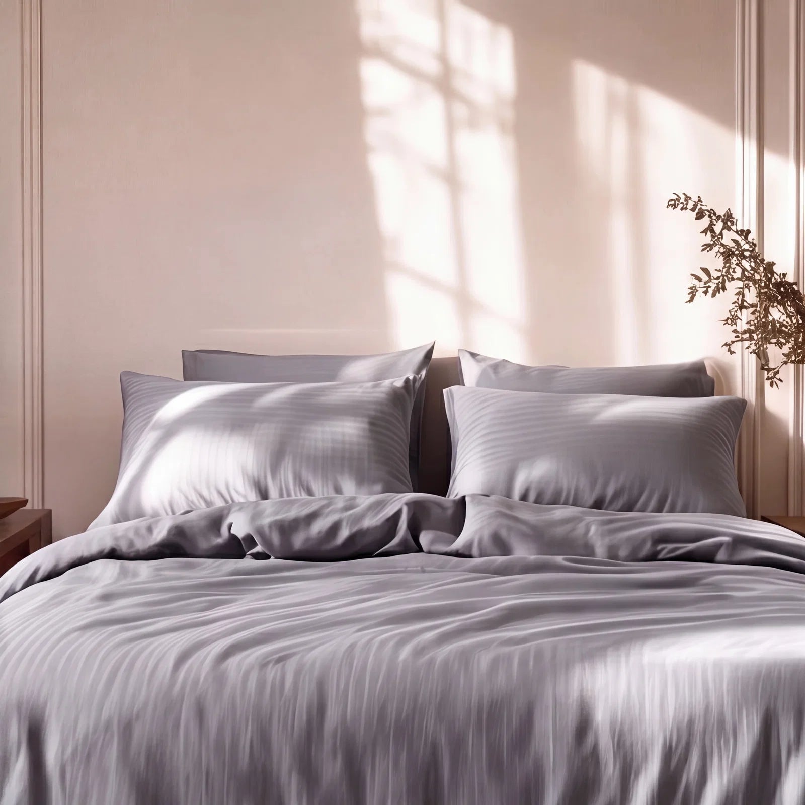 Satin Elegance Stripe Duvet Cover Set - Grey Mist