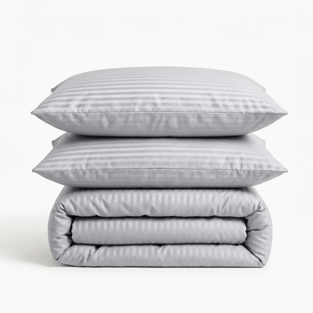 Satin Elegance Stripe Duvet Cover Set - Grey Mist