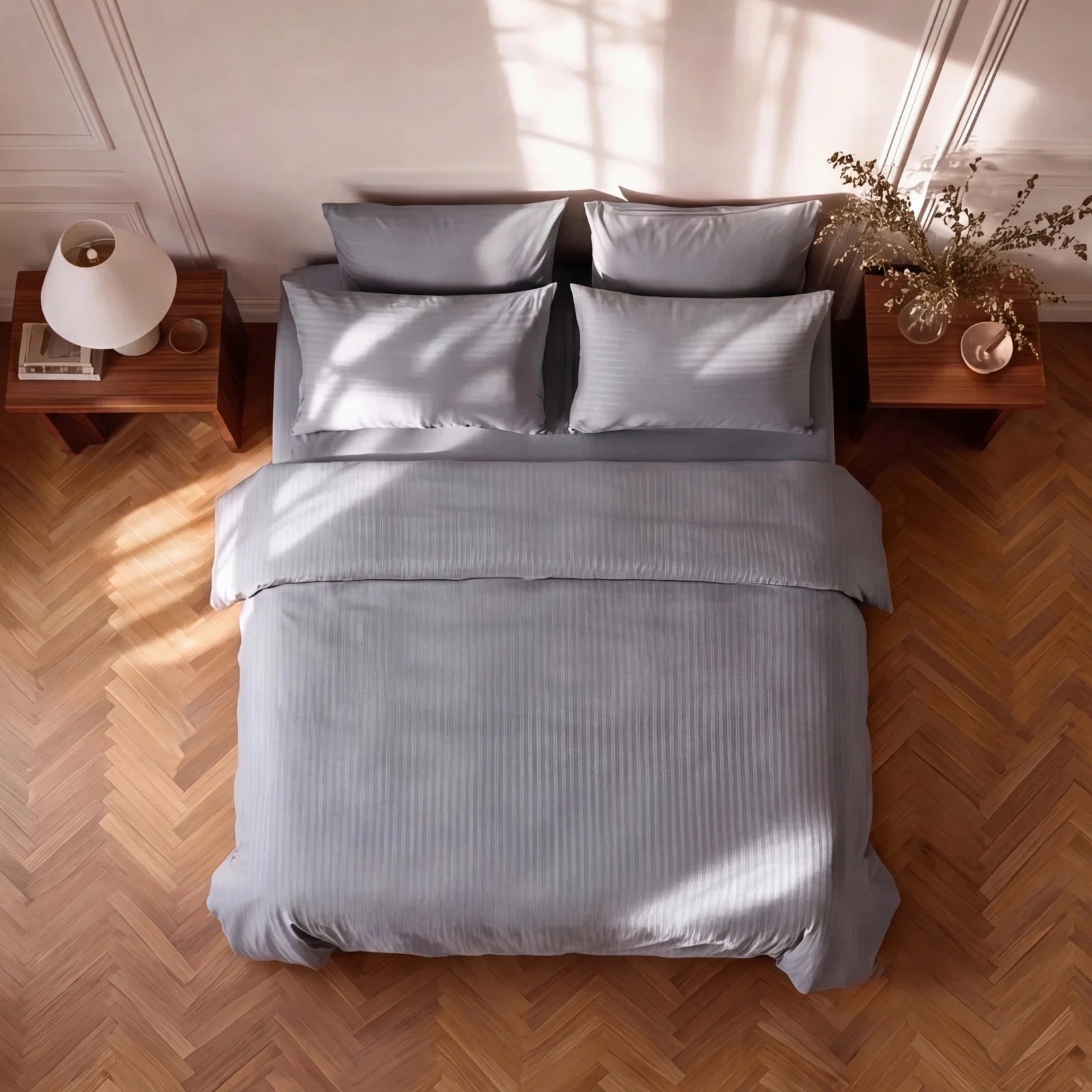 Satin Elegance Stripe Duvet Cover Set - Grey Mist