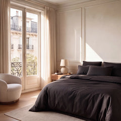 Satin Elegance Stripe Duvet Cover Set - Signature Black