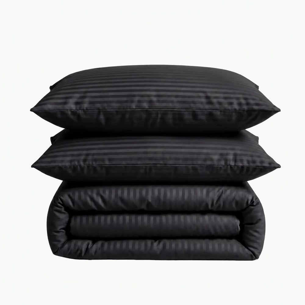 Satin Elegance Stripe Duvet Cover Set - Signature Black