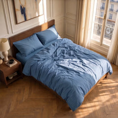 Satin Elegance Stripe Duvet Cover Set - Ocean Blue