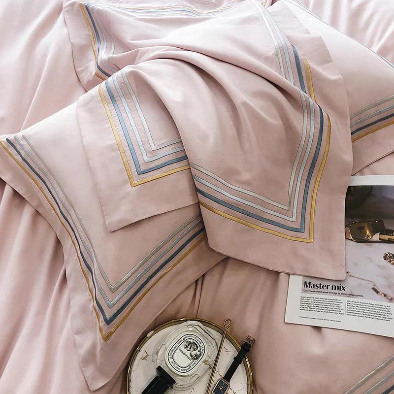 Embroidered Luxury Duvet Set-Light Pink