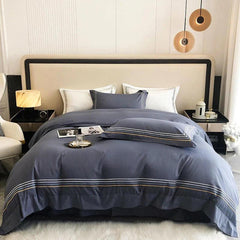 Embroidered Luxury Duvet Set-Gary Blue