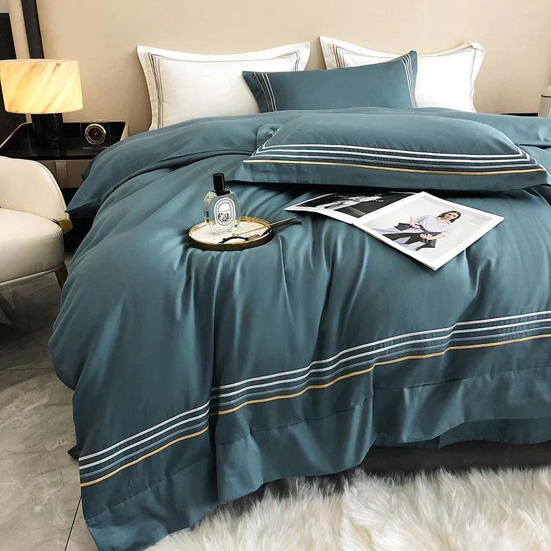 Embroidered Luxury Duvet Set-Granite