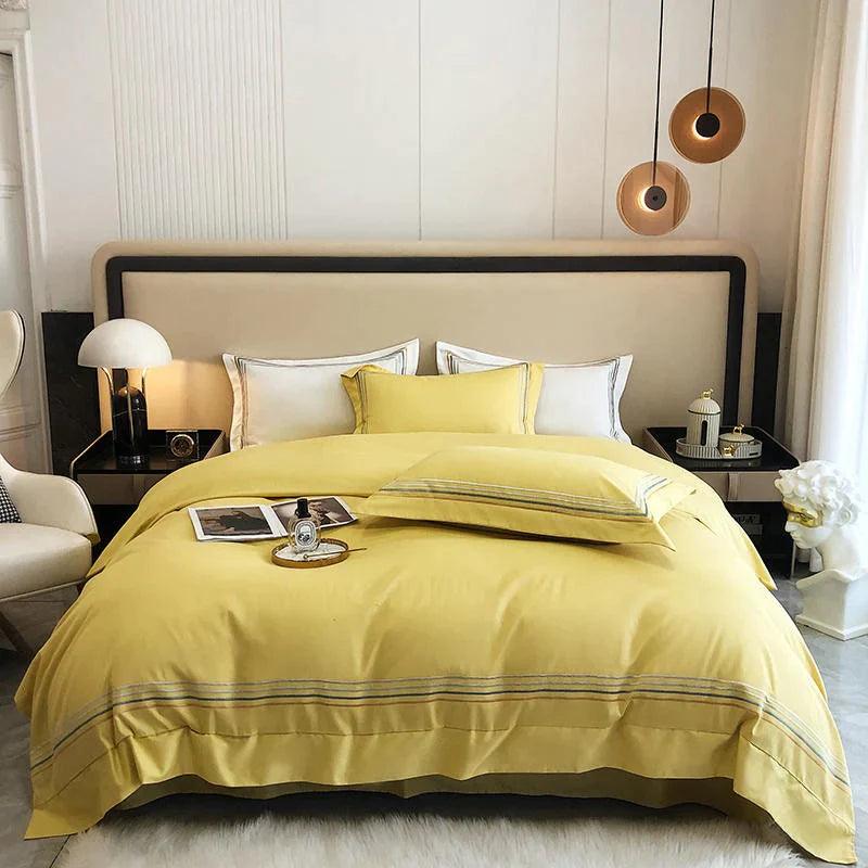 Embroidered Luxury Duvet Set-Yellow