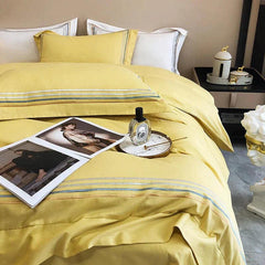 Embroidered Luxury Duvet Set-Yellow