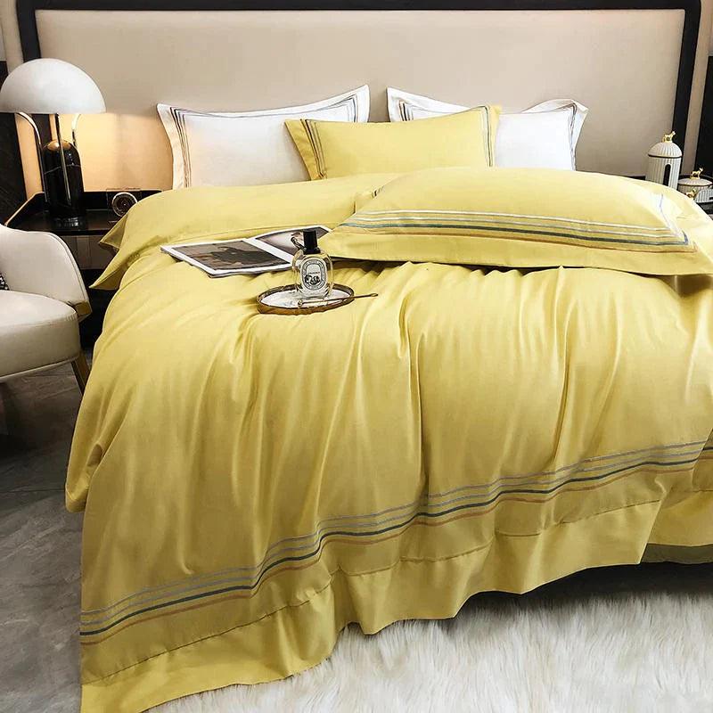 Embroidered Luxury Duvet Set-Yellow