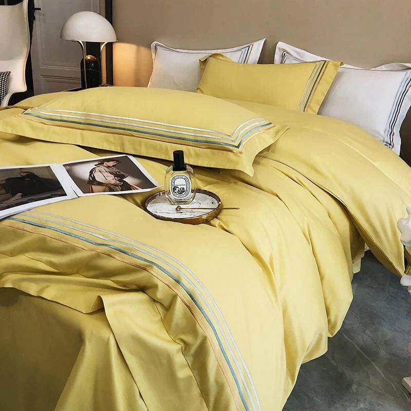 Embroidered Luxury Duvet Set-Yellow