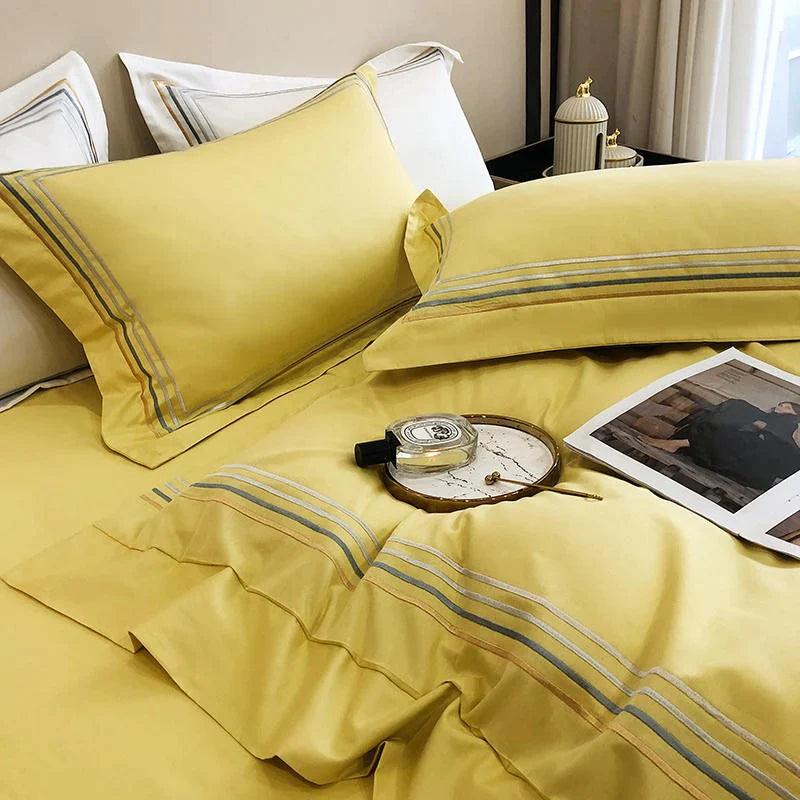 Embroidered Luxury Duvet Set-Yellow