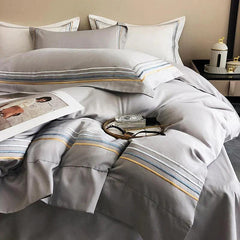 Embroidered Luxury Duvet Set-Light Grey