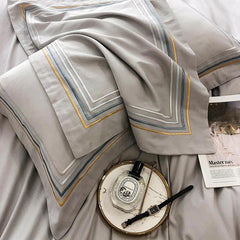 Embroidered Luxury Duvet Set-Light Grey