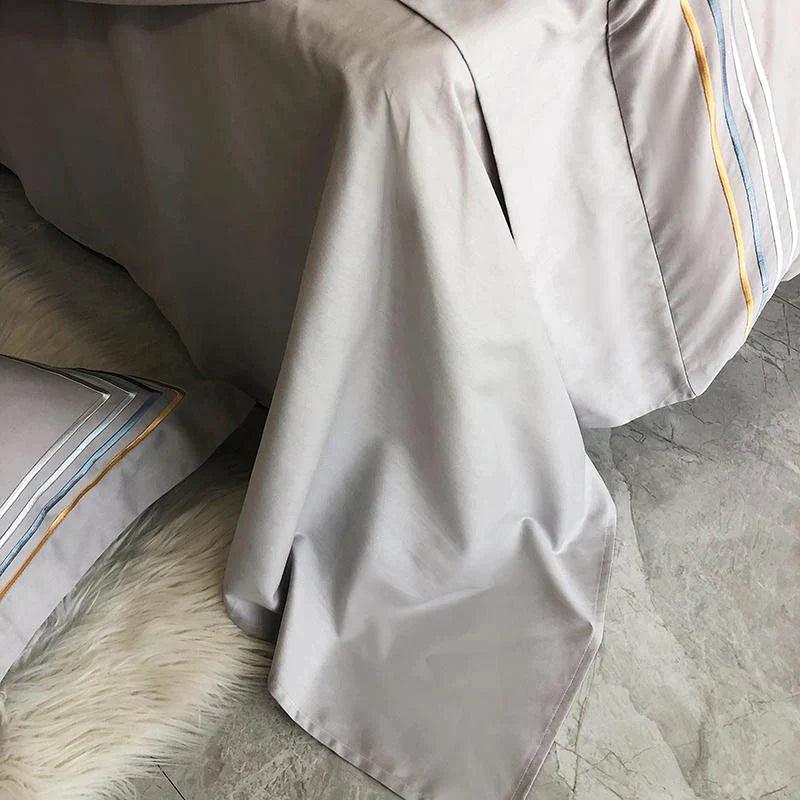 Embroidered Luxury Duvet Set-Light Grey