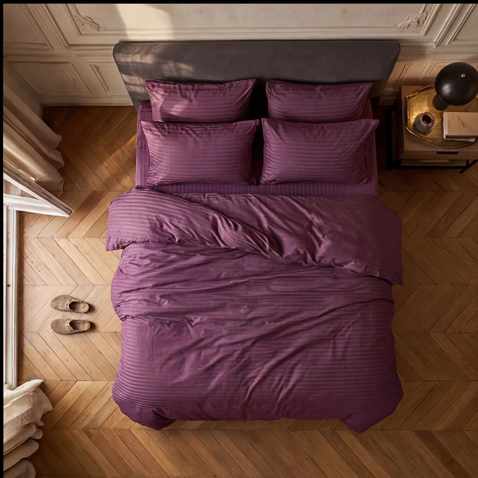 Satin Elegance Stripe Duvet Cover Set - Deep Plum