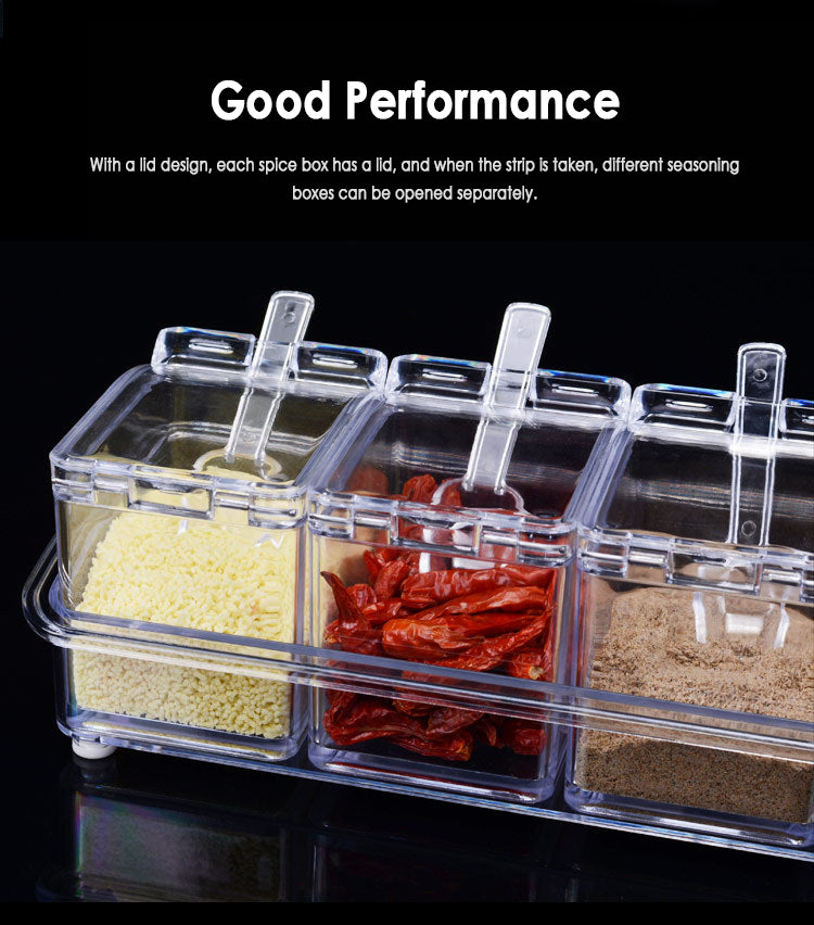 Transparent Seasoning Box Four Grid With Spoon Seasoning Can Set