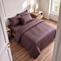 Satin Elegance Stripe Duvet Cover Set - Brown Cocoa