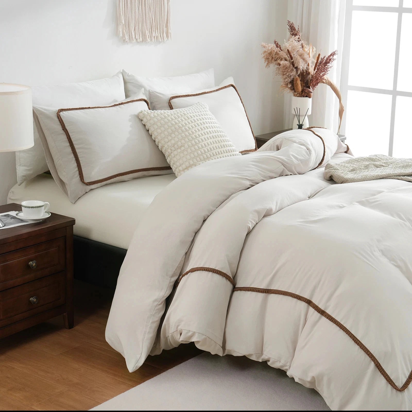 LuxePom Serenity Cotton Duvet Cover Set-Ivory