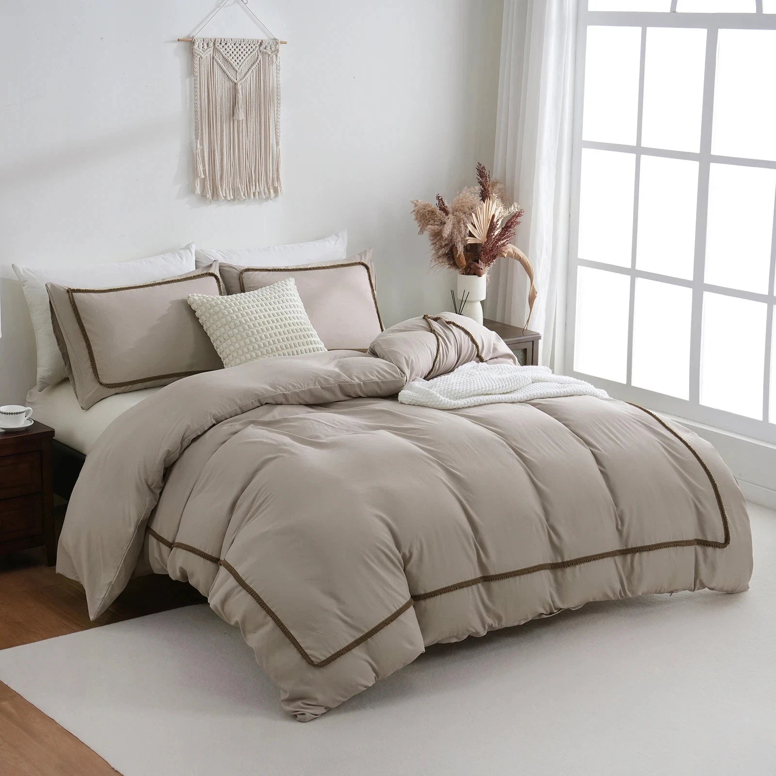LuxePom Serenity Cotton Duvet Cover Set-Khaki