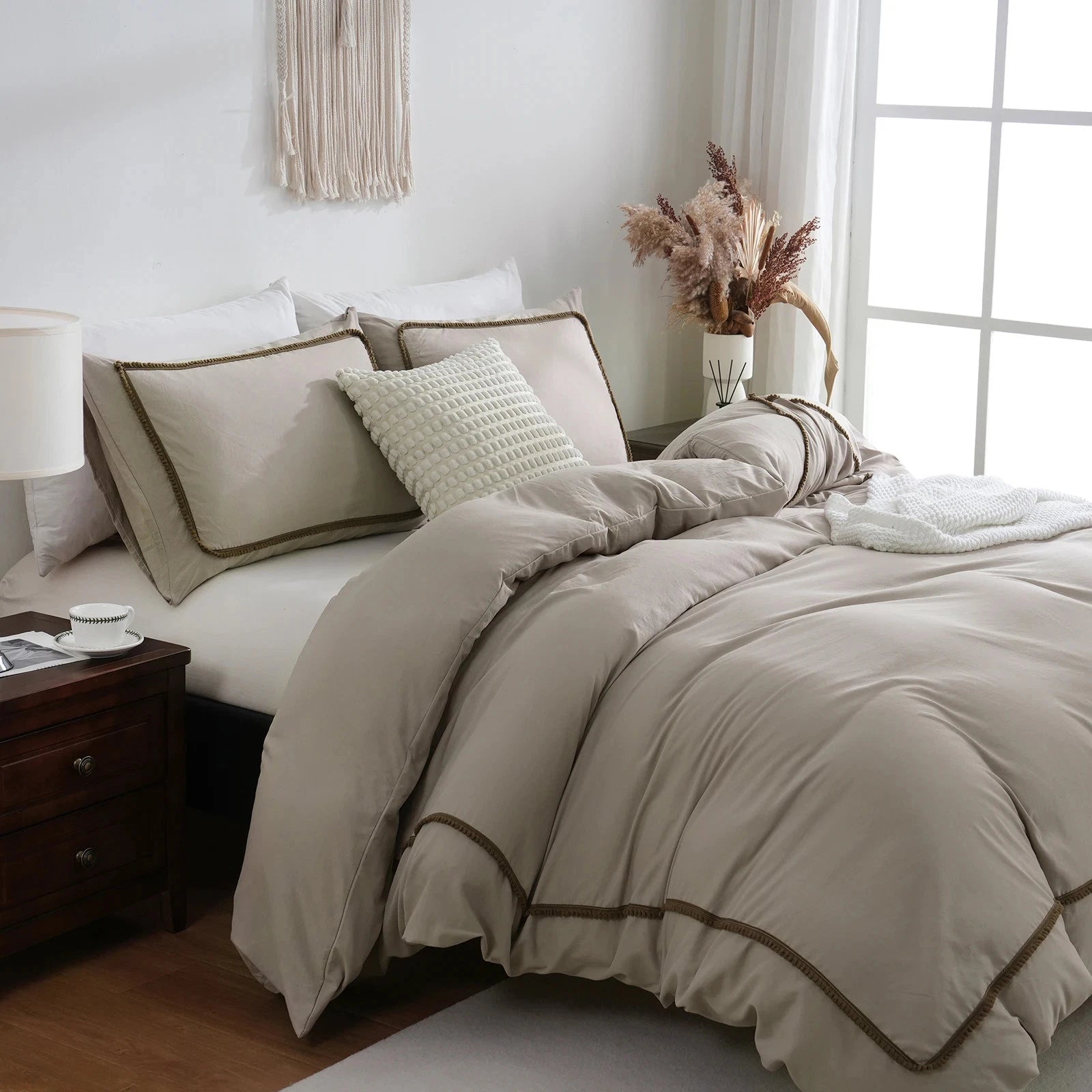 LuxePom Serenity Cotton Duvet Cover Set-Khaki