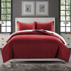 Luxury Egyptian Cotton Satin Stripe Duvet Cover Sets Burgundy