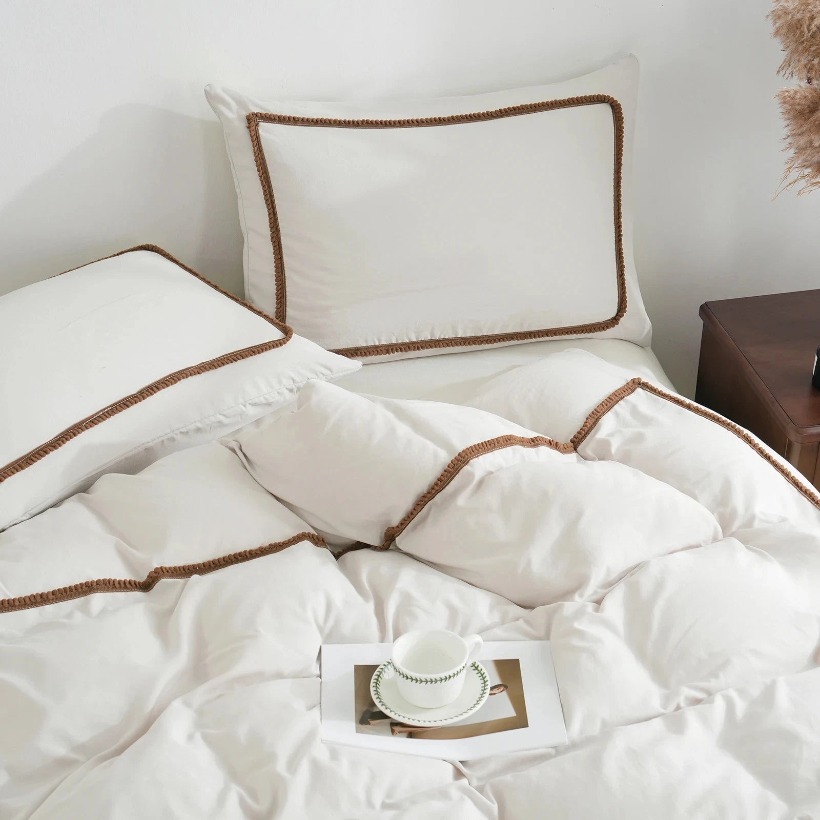 LuxePom Serenity Cotton Duvet Cover Set-Ivory