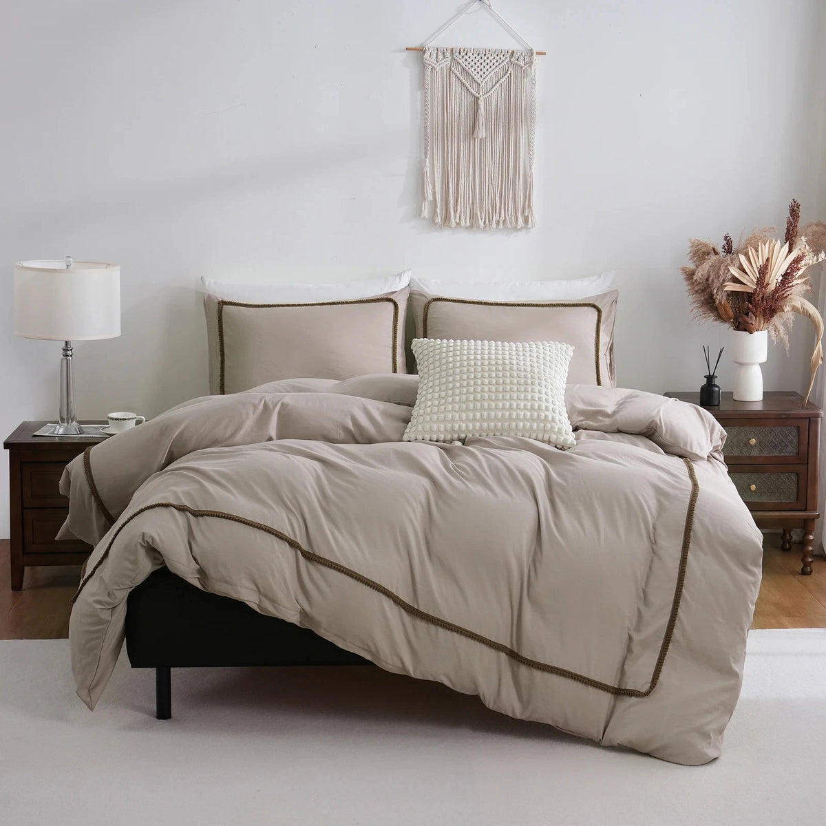 LuxePom Serenity Cotton Duvet Cover Set-Khaki