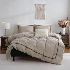 LuxePom Serenity Cotton Duvet Cover Set-Khaki