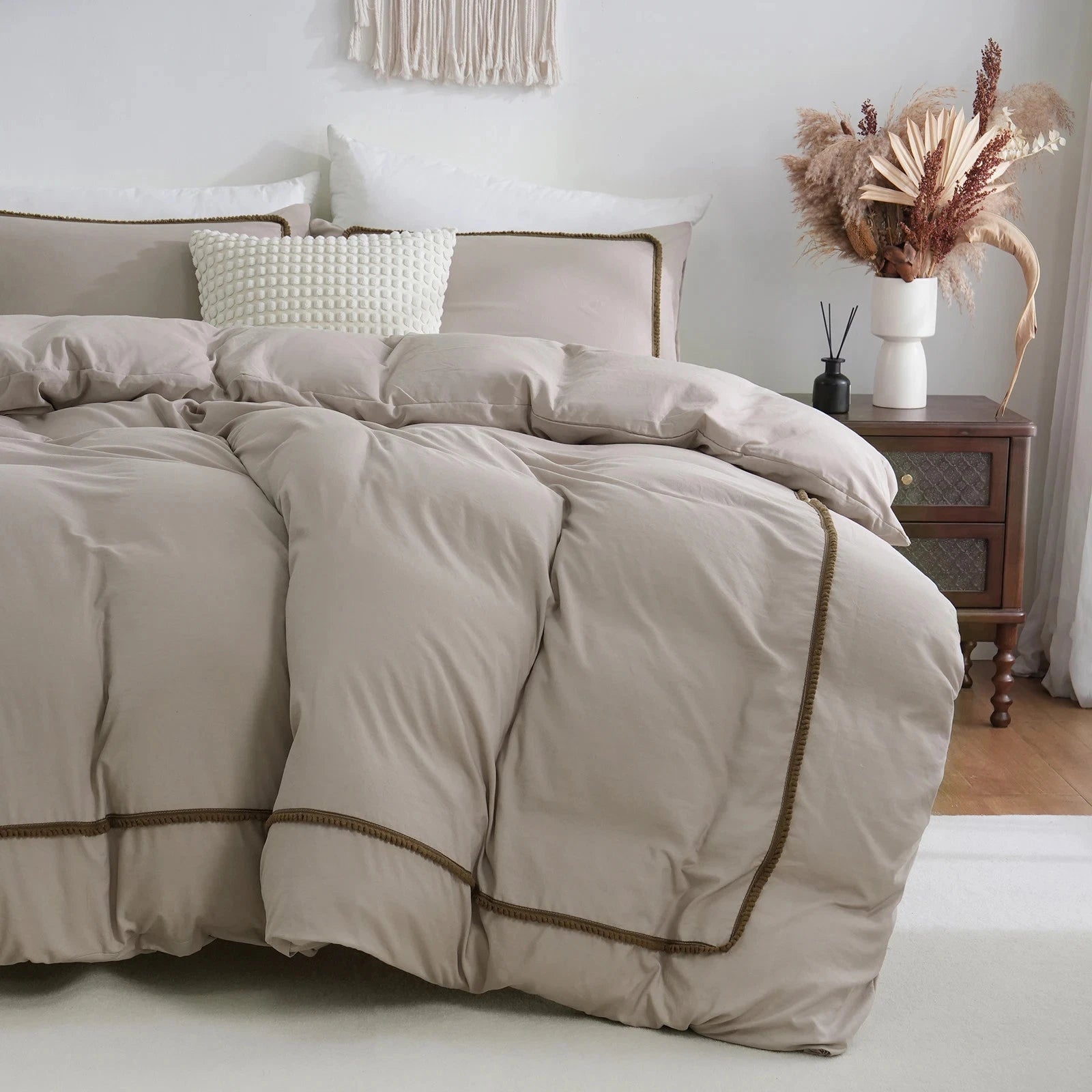 LuxePom Serenity Cotton Duvet Cover Set-Khaki