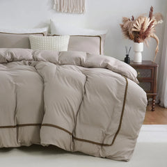 LuxePom Serenity Cotton Duvet Cover Set-Khaki