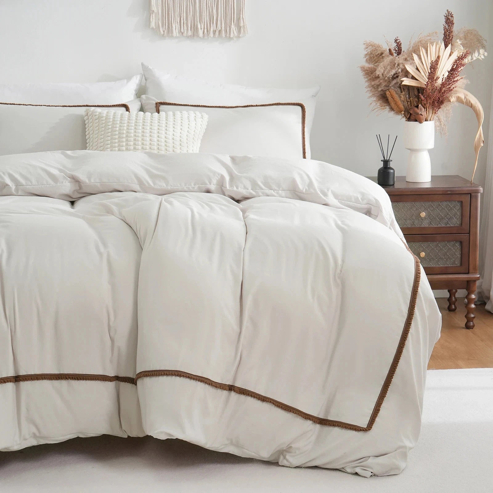 LuxePom Serenity Cotton Duvet Cover Set-Ivory