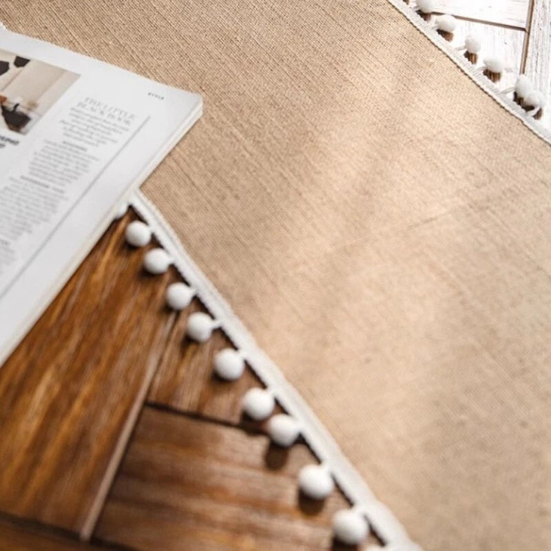 Jute Table Runner Pom-Pom Ball Fringe Trim