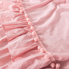 Vintage Boho Pom-Fringe Ruffled Cotton Duvet Cover Set-Pink