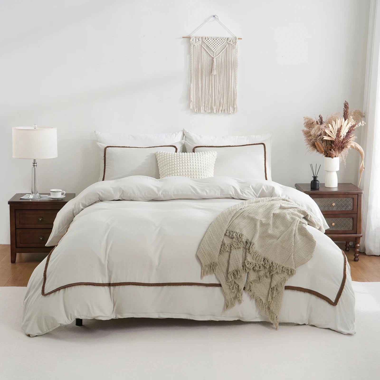 LuxePom Serenity Cotton Duvet Cover Set-Ivory