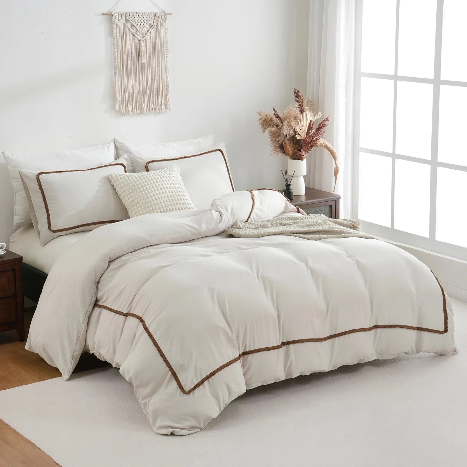 LuxePom Serenity Cotton Duvet Cover Set-Ivory
