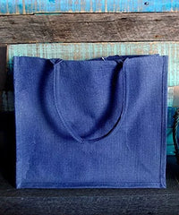 Reusable Navy Burlap Tote Shopping Bags - Pack of 2